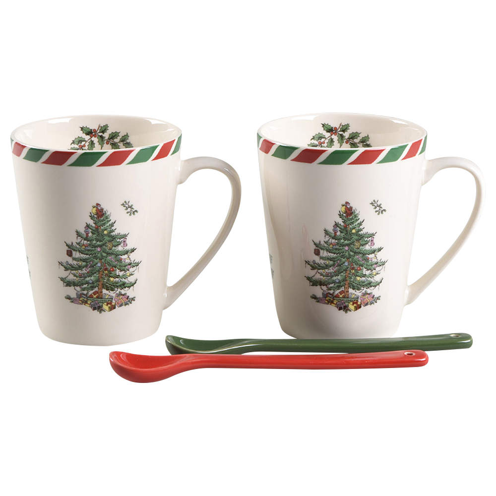 Christmas Tree (Set of 2) Candy Cane Mug with Spoons by Spode-1