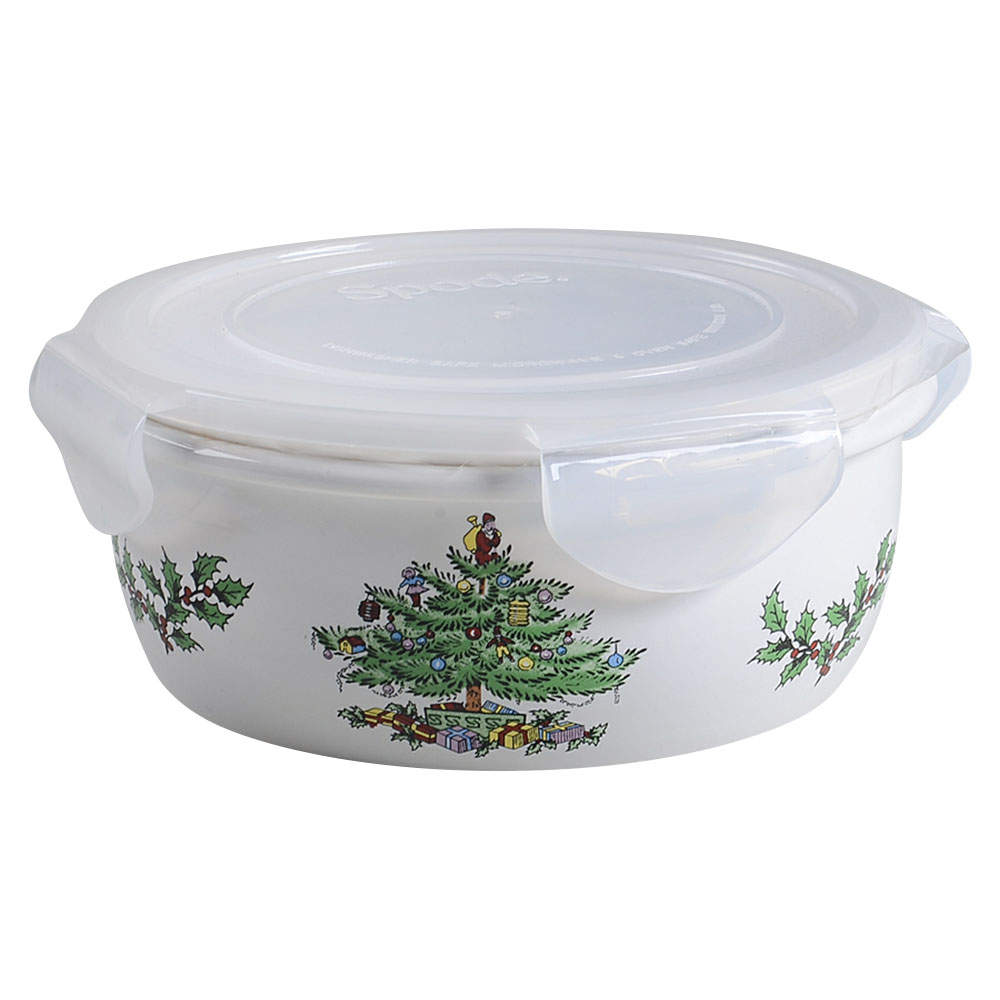 Christmas Tree 6" Round Food Storage Container & Plastic Lid by Spode-1