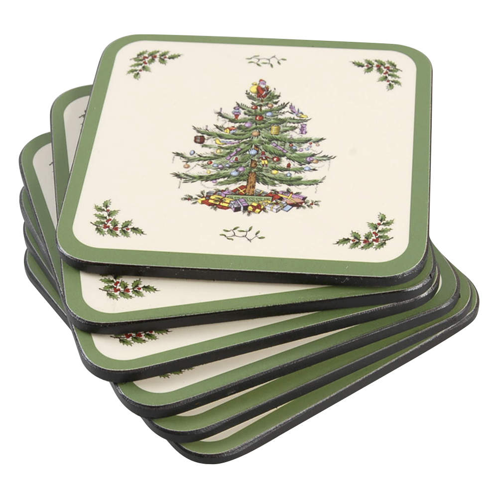 Christmas Tree Square Corkback Coaster - Set of 6 by Spode-1