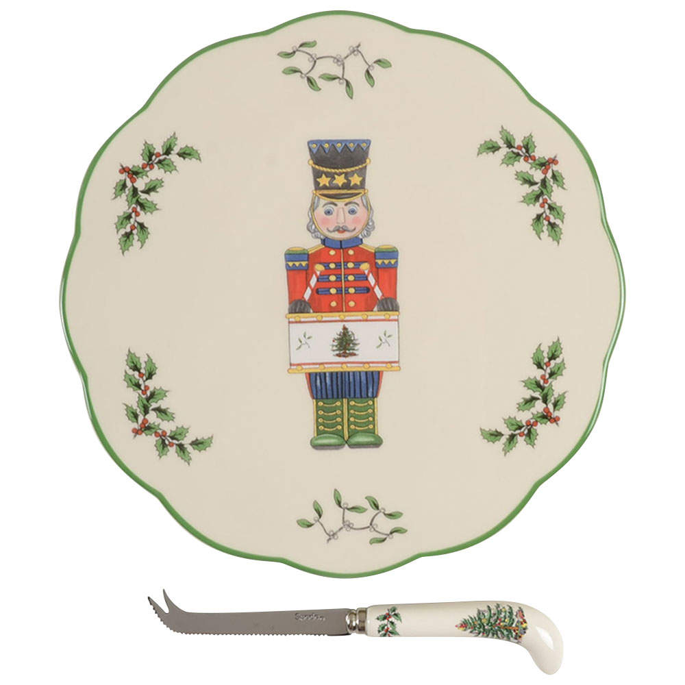 Christmas Tree Cheese Plate & Knife Set by Spode-1