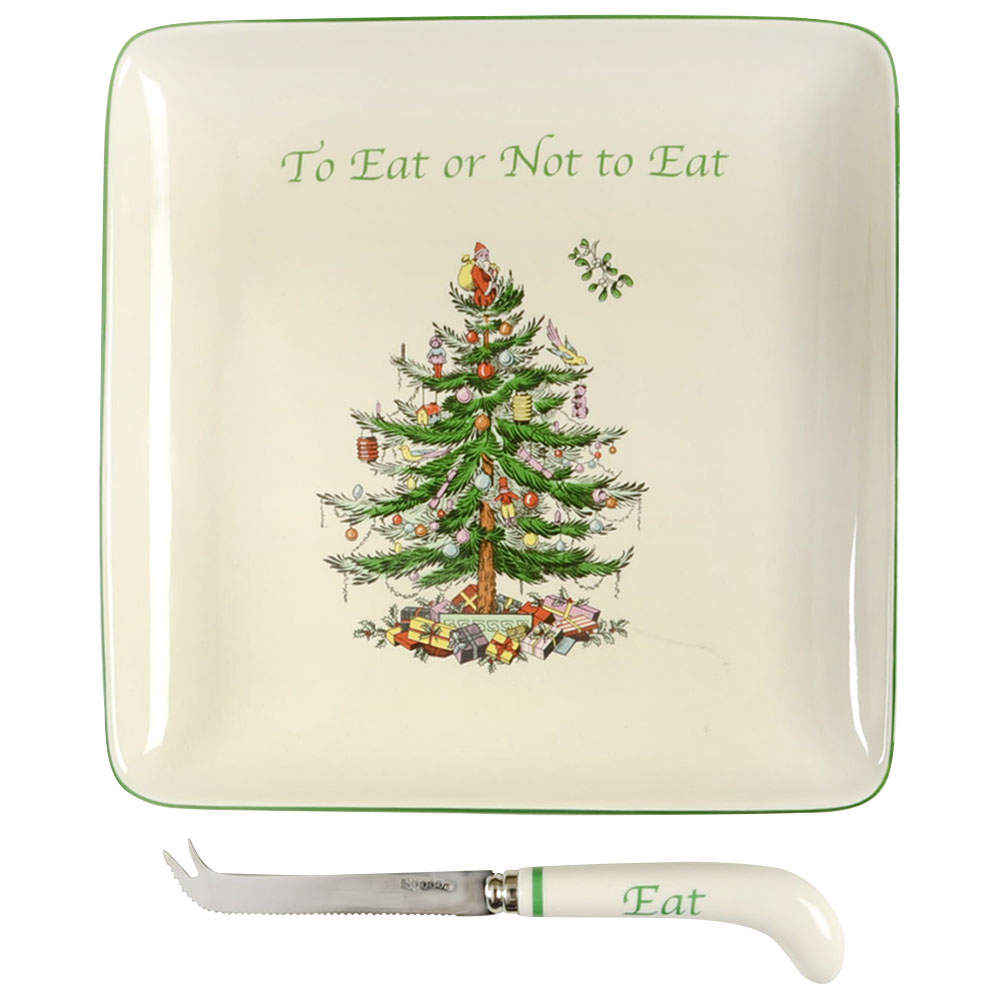 Christmas Tree Cheese Plate & Knife Set by Spode-1