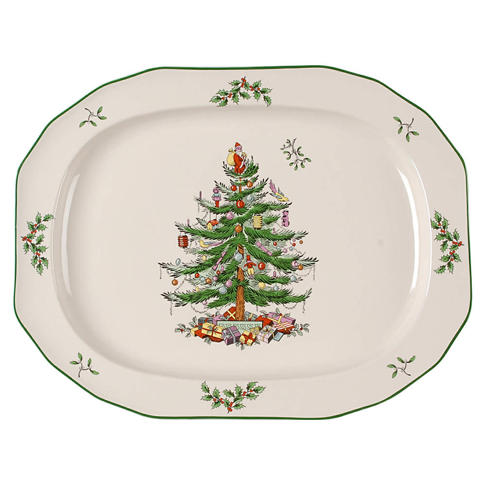 Christmas Tree 14" Oval Serving Platter by Spode-1