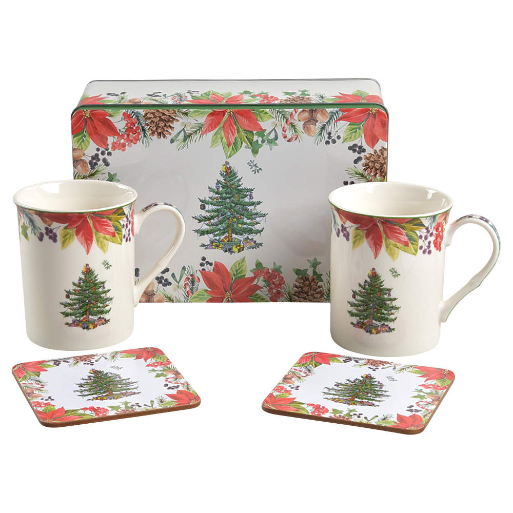 Christmas Tree 5 Pc Mug & Coaster Set W/Tin by Spode-1