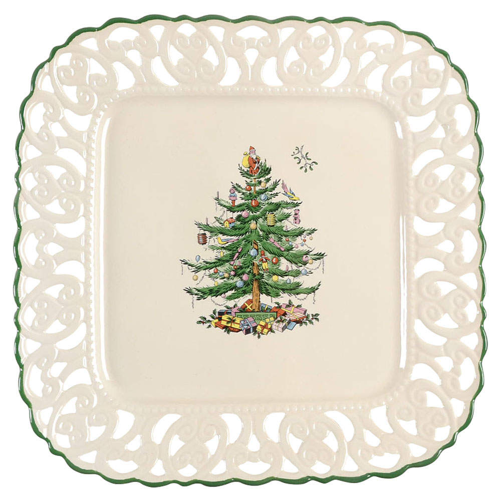 Christmas Tree 12" Pierced Square Platter by Spode-1