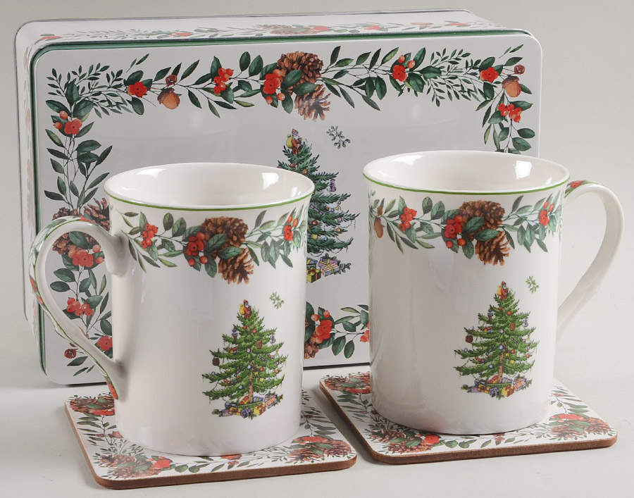 Christmas Tree 5 Pc Mug & Coaster Set W/Tin by Spode-1