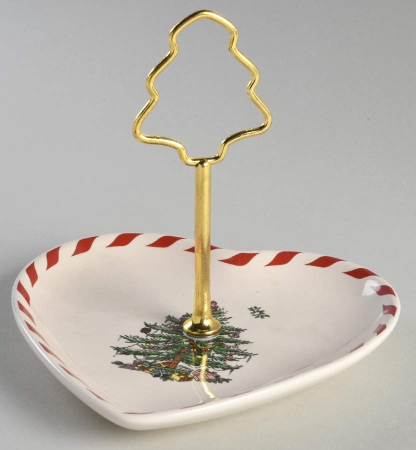 Christmas Tree Heart Shape Center Handled Tidbit Dish by Spode-1