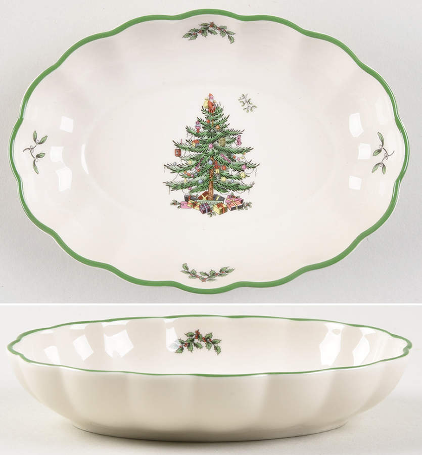 Christmas Tree 6" Oval Fluted Dish by Spode-1