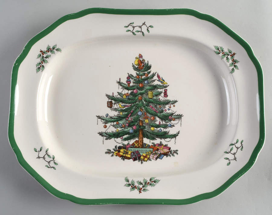 Christmas Tree 14" Oval Serving Platter by Spode-1
