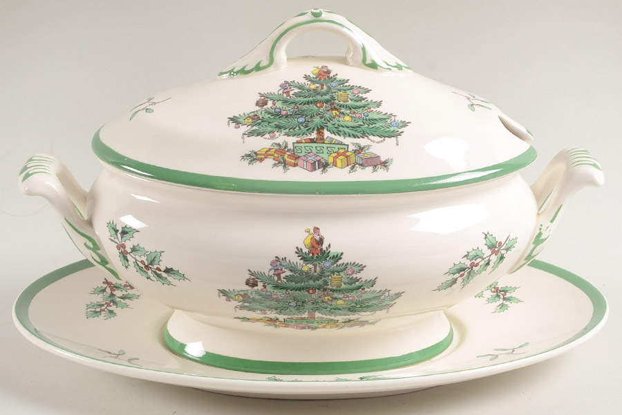 Christmas Tree Sauce Boat & Lid with Underplate by Spode-1