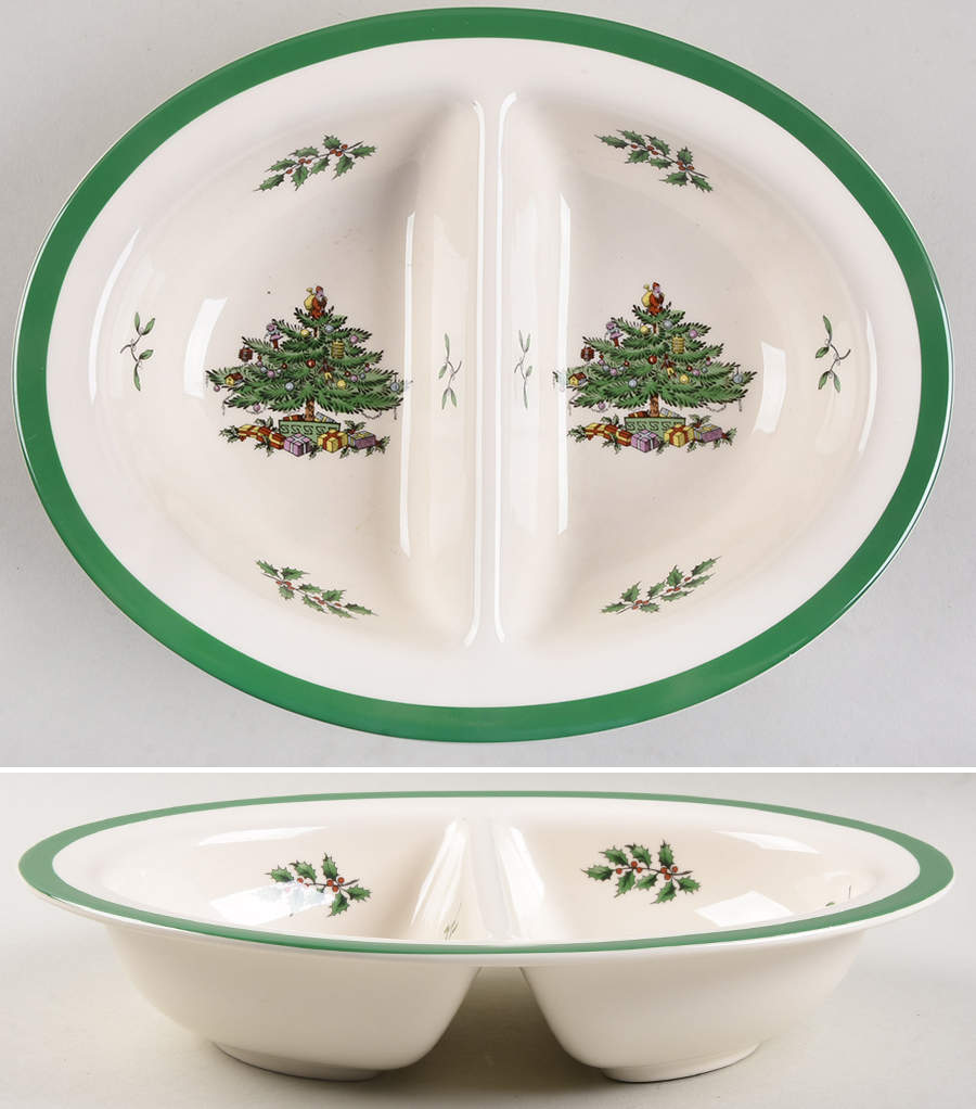 Christmas Tree 10" Oval Divided Vegetable Bowl by Spode-1