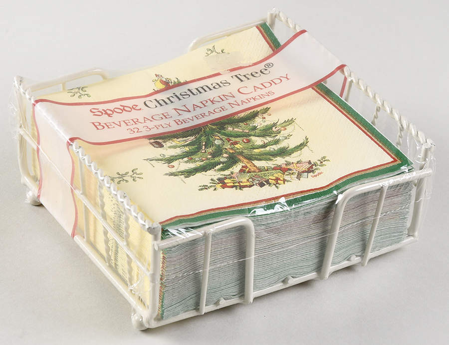 Christmas Tree Package of Paper Beverage Napkins & Metal Caddy by Spode-1