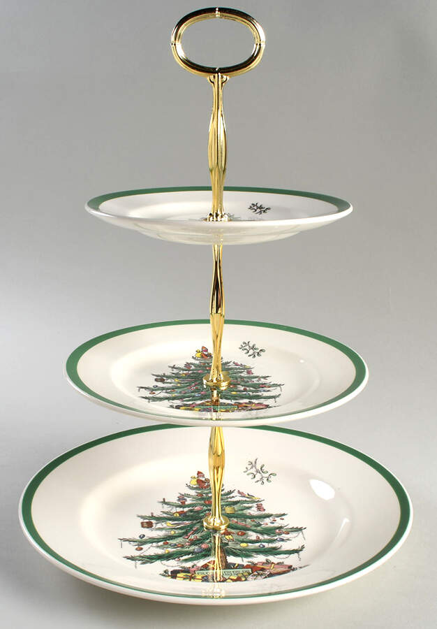 Christmas Tree 13 7/8"-14 1/4" 3-Tiered Serving Tray(DP,SP,BB) HC by Spode-1