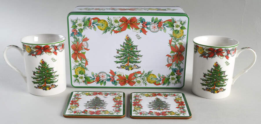 Christmas Tree (5 Pc) Mug & Coaster Set W/Tin by Spode-1