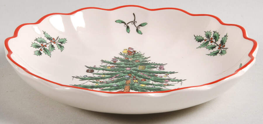 Christmas Tree Red Trim Small Round Fluted Dish by Spode-1