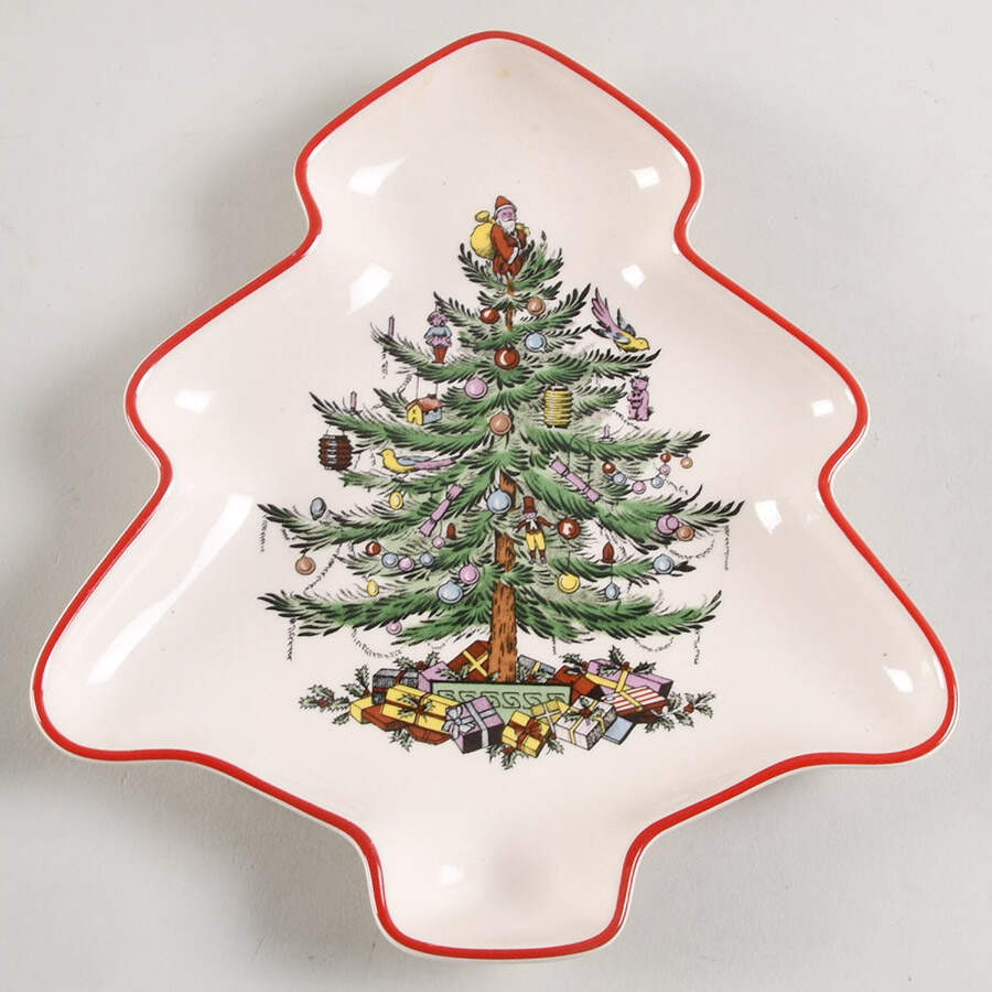 Christmas Tree Red Trim 1 Part Small Tree Shaped Dish by Spode-1