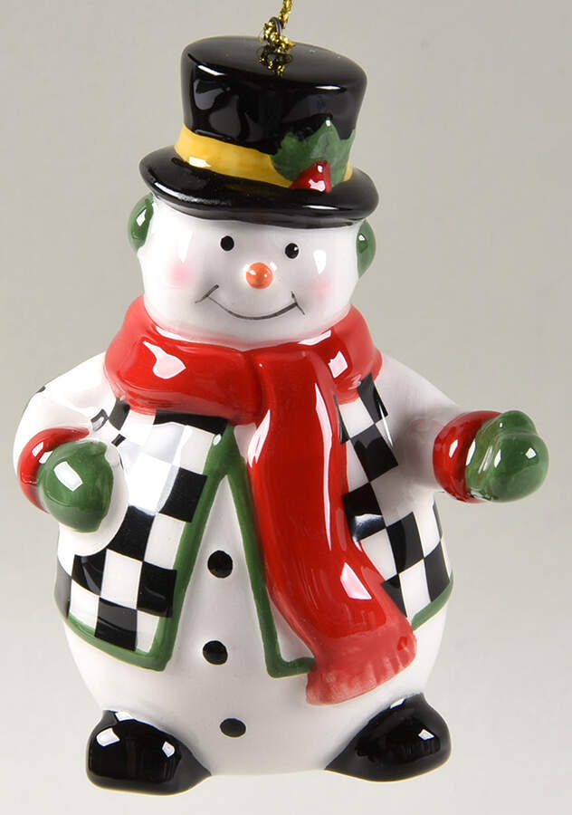 Christmas Tree Ornaments Black & White Snowman - Top Hat - Boxed by Spode-1