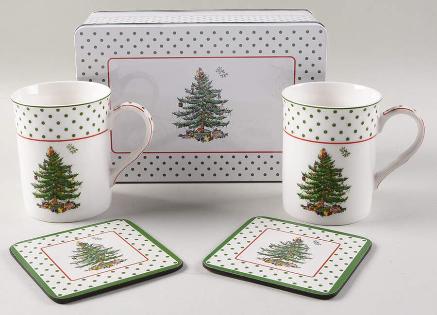 Christmas Tree 5 Pc Mug & Coaster Set W/Tin by Spode-1