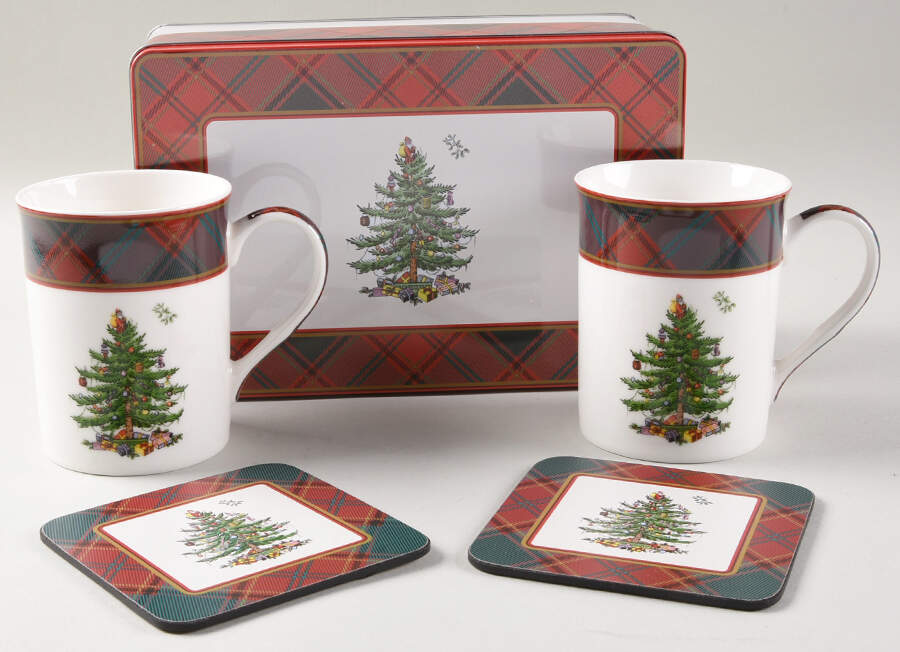 Christmas Tree 5 Pc Mug & Coaster Set W/Tin by Spode-1