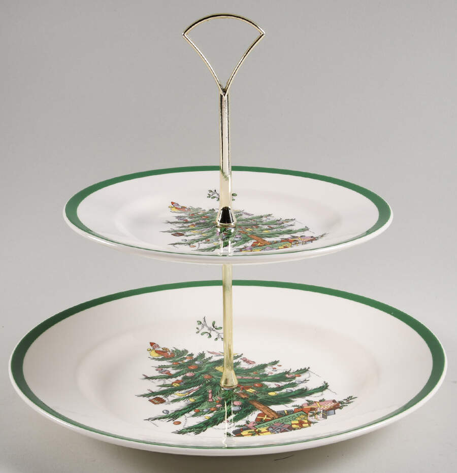 Christmas Tree 2 Tiered Serving Tray (Dinner & Salad Plate) by Spode-1