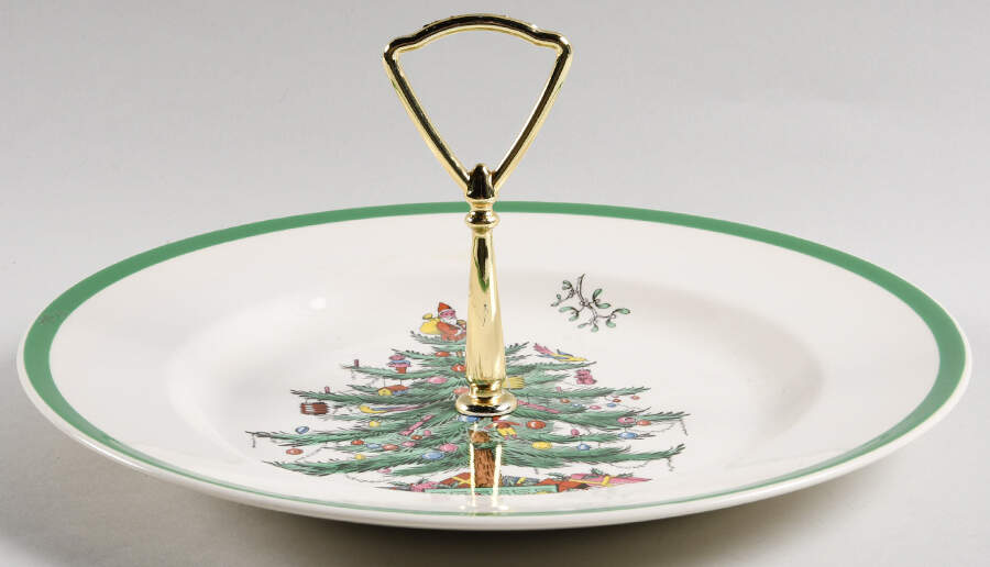Christmas Tree Round Serving Plate with Handle (DP) by Spode-1