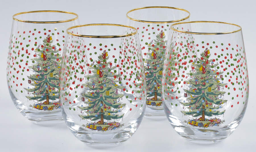 Christmas Tree Glassware Stemless Wine - Set of 4 by Spode-1