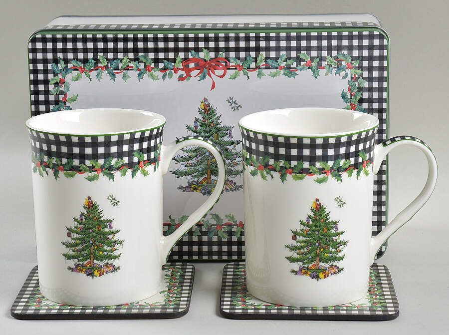 Christmas Tree 5 Pc Mug & Coaster Set W/Tin by Spode-1
