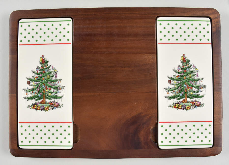 Christmas Tree Wood Cheese Board with Ceramic Tile by Spode-1