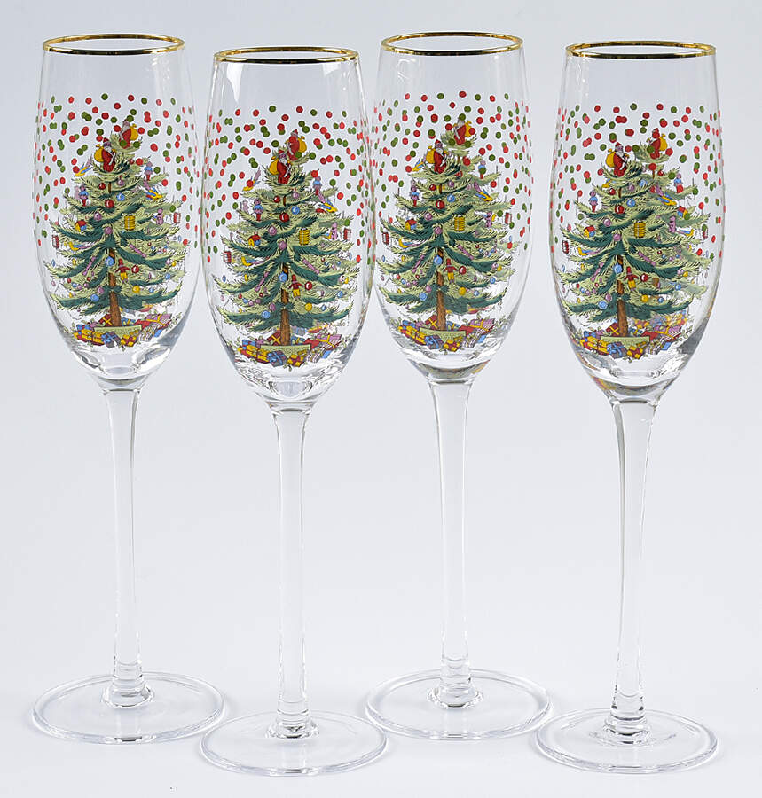 Christmas Tree Glassware Champagne Flute - Set of 4 by Spode-1