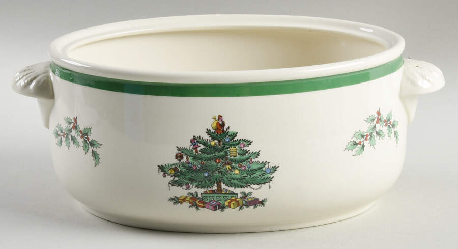 Christmas Tree 2 Quart Oval Covered Casserole No Lid by Spode-1