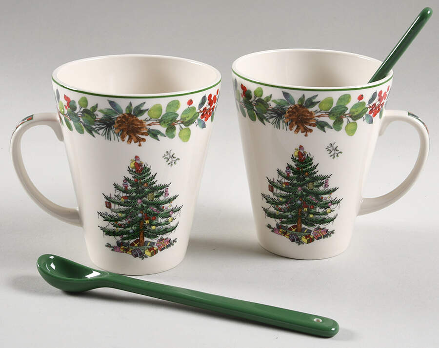 Christmas Tree 2022 Anuall Mug & Spoon - Set of 2 Each by Spode-1