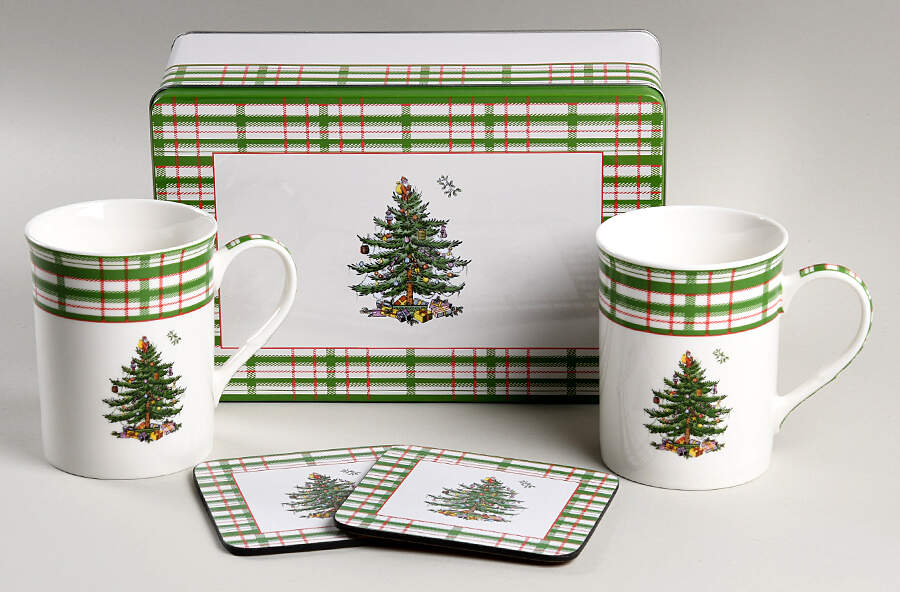 Christmas Tree 5 Pc Mug & Coaster Set W/Tin by Spode-1