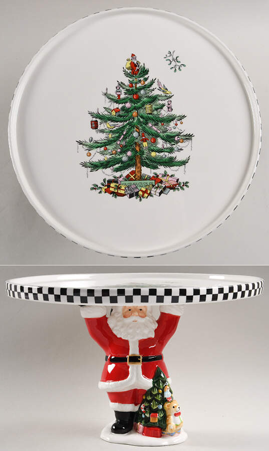 Christmas Tree 11" Diameter Figural Pedestal Cake Stand by Spode-1