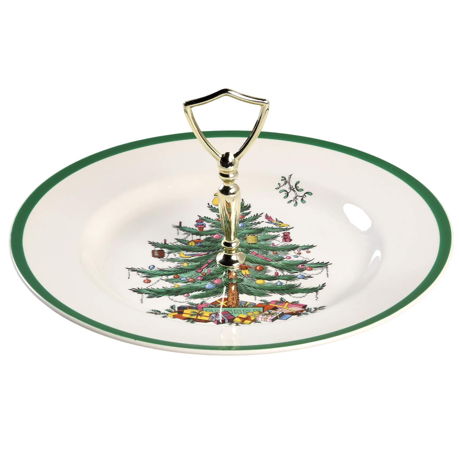 Christmas Tree Round Serving Plate with Handle (DP) by Spode-1