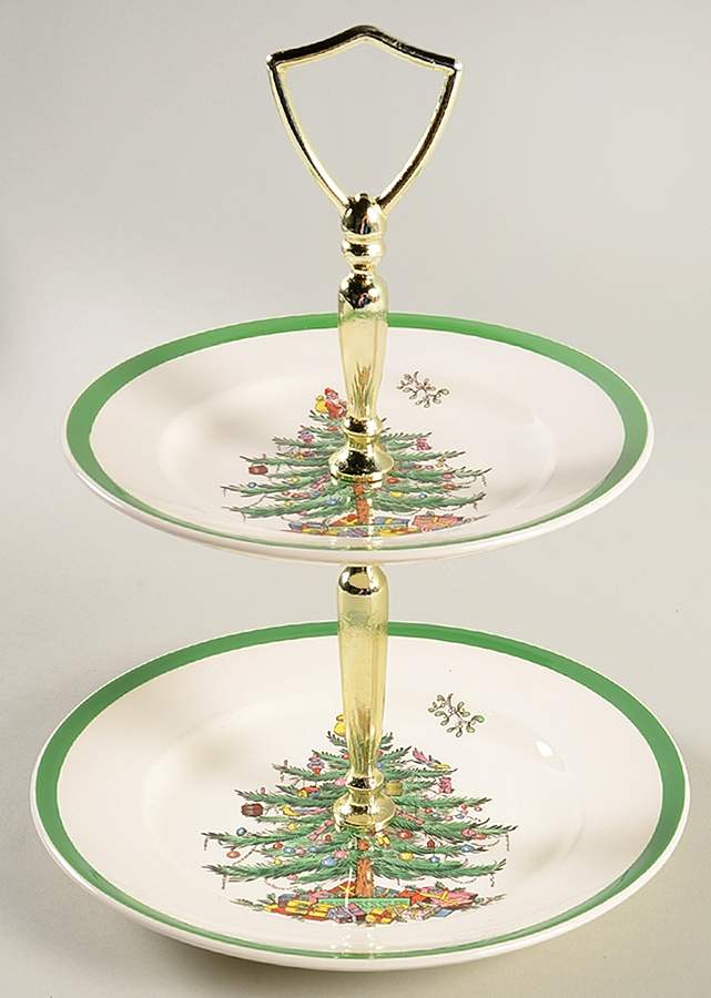 Christmas Tree 2-Tiered Serving Tray (Salad & Bread/Butter Plate) by Spode-1