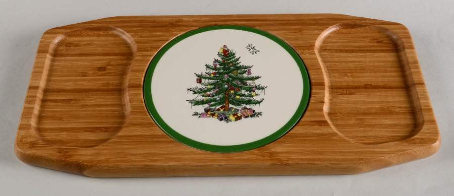 Christmas Tree 15" Rectangular Wood Cheese Tray w/Tile by Spode-1
