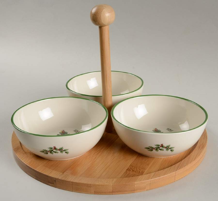 Christmas Tree Condiment Set-3 Open Bowls & Tray by Spode-1