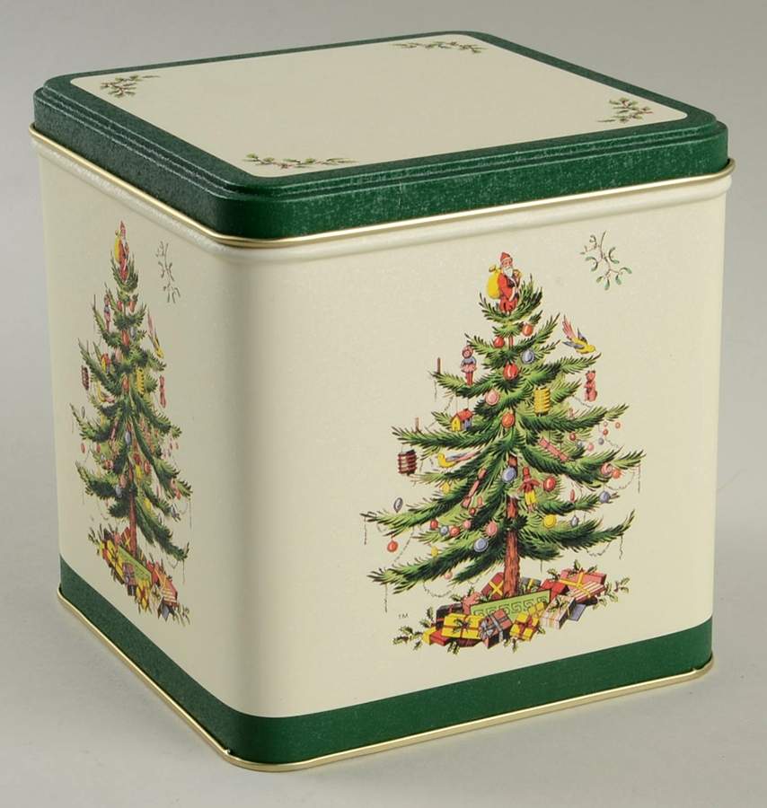 Christmas Tree Square Storage Tin W/Lid by Spode-1