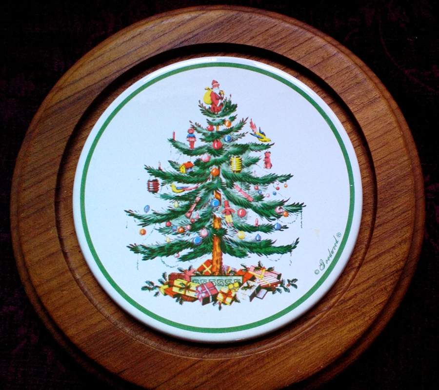 Christmas Tree Wood Base Cheese Dish, Base Only by Spode-1