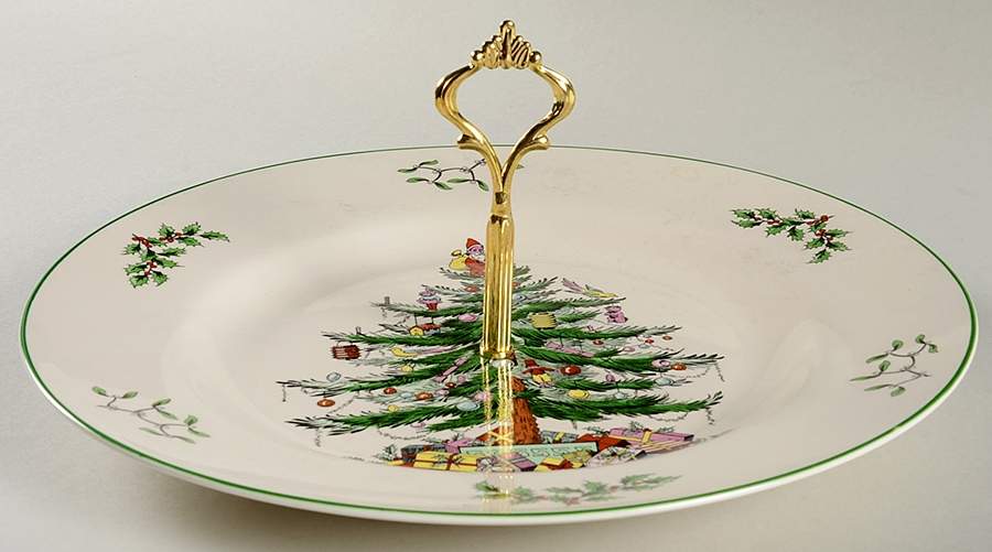 Christmas Tree Round Serving Plate with Handle (DP) by Spode-1