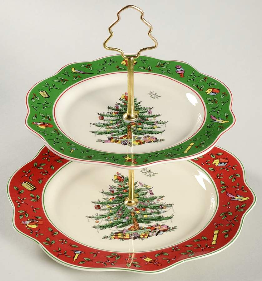 Christmas Tree 2 Tiered Serving Tray (Dinner & Salad Plate) by Spode-1