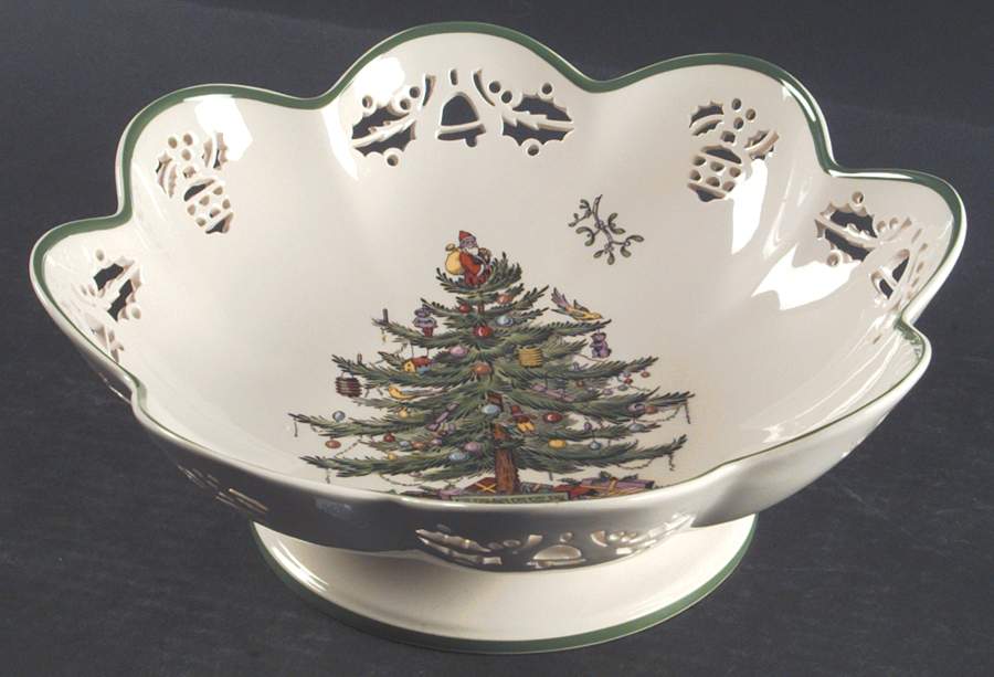 Christmas Tree 11" Pierced Footed Base Comport by Spode-1