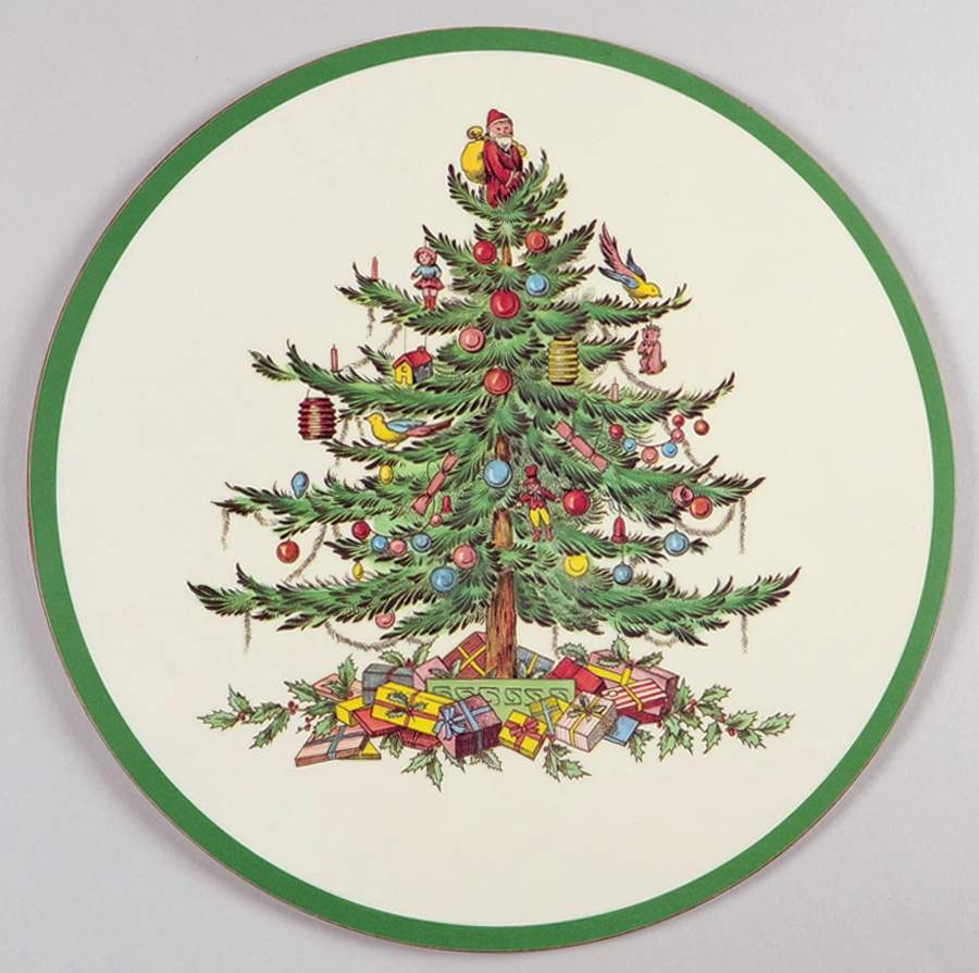 Christmas Tree Round Cork Back Trivet by Spode-1