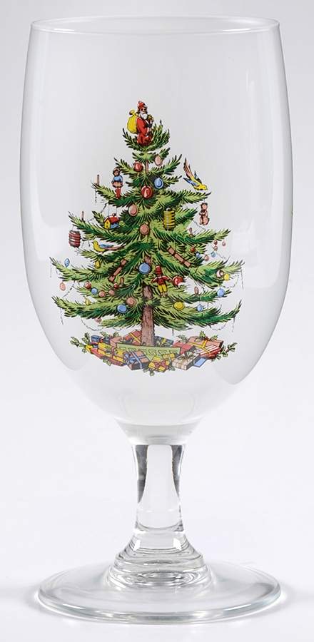 Christmas Tree 16 Oz Frosted Glassware Goblet by Spode-1