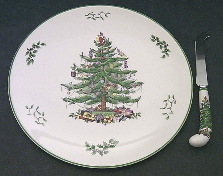 Christmas Tree Cheese Plate & Knife Set by Spode-1