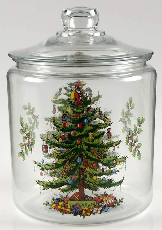 Christmas Tree Glassware Cookie Jar & Lid by Spode-1