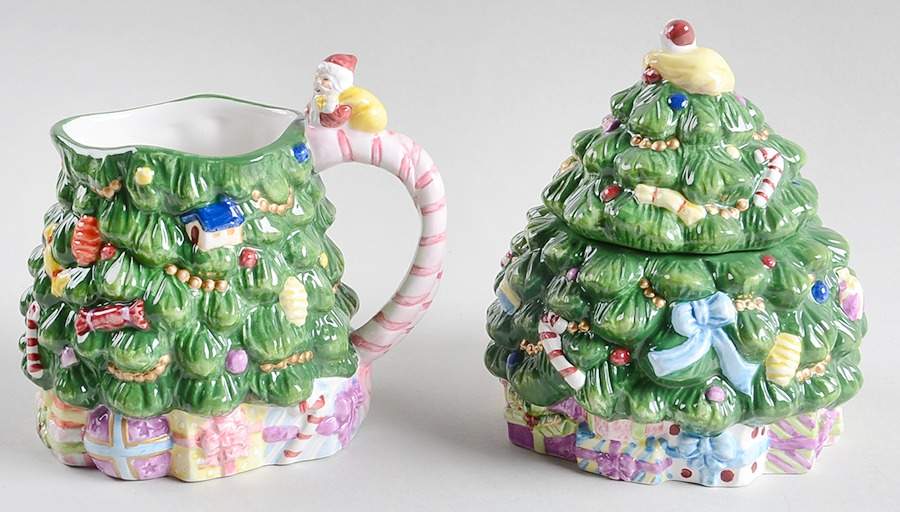 Christmas Tree Figural Creamer & Sugar Set by Spode-1
