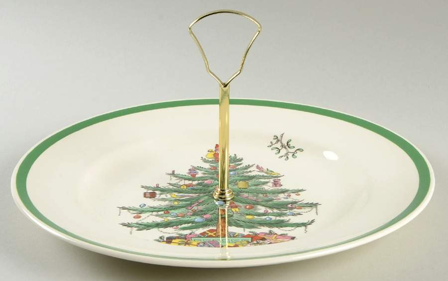 Christmas Tree Round Serving Plate with Handle (DP) by Spode-1