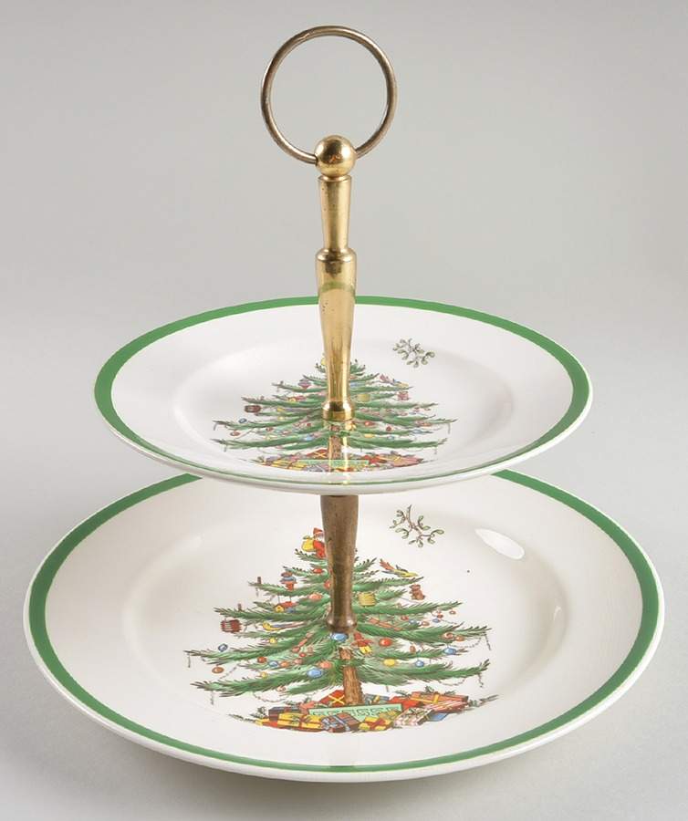 Christmas Tree 2 Tiered Serving Tray (Dinner & Salad Plate) by Spode-1