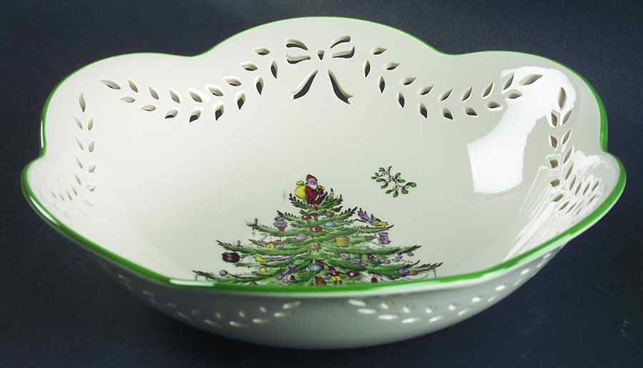 Christmas Tree 9" Pierced Scalloped Bowl by Spode-1