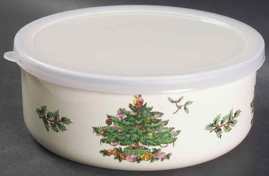 Christmas Tree 6 5/8" Metal Bowl W/Plastic Lid by Spode-1